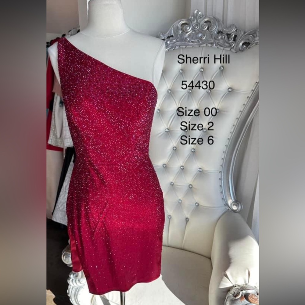 Sherri Hill Red Asymmetrical Embellished Bodycon Dress size 6
